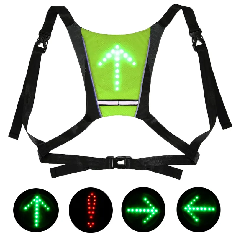 LED Turn Signal Vest Bike Back Guiding Light Reflective Safety Warning Clothing Bicycle Jogging Vest with Remote Controller