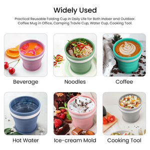 Portable Outdoor Pocket Size Silicone Folding Cup Collapsible Food Grade Platinum Silicone Travel Coffee Cup <b>Mug</b> 350ml With Lid - Product Image 6