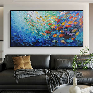 Personnalisé en gros fait à la main Style dessin animé écologique grande toile oeuvre couteau école de poisson <span class=keywords><strong>peinture</strong></span> à l'huile <span class=keywords><strong>Art</strong></span> mural - Product Image 2