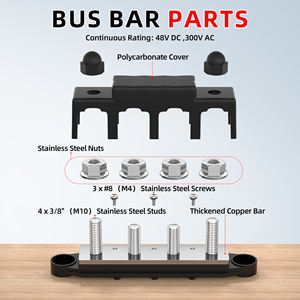 Bloc de jonction en cuivre à ressort, 4 goujons M10, 250A 48V, barre omnibus robuste, base en nylon, bloc de distribution d'alimentation pour voiture - Product Image 3