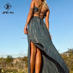 Robe longue sexy moulante en rayonne à bretelles spaghetti sans manches pour femmes Robe de plage pour femmes été 2024 - Product Image 1