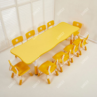 Enfants colorés meubles de maternelle enfants longue Table et chaise ensemble enfants d'âge préscolaire fête en bois Table d'étude et chaises