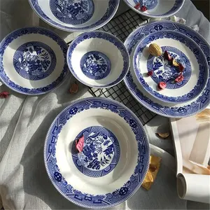 Piring Keramik Kebun Klasik Warna Biru Inggris, Piring Makan Keramik Diskon