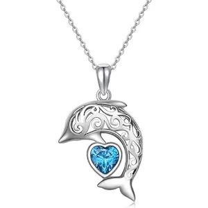 鲨鱼齿锆石优质925纯银海豚珠宝锆石项链套装女性珠宝套装