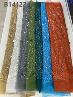 Tissu de dentelle africaine perlée de haute qualité CHOCOO, couleur bleue, avec appliques florales 3D, pour femmes