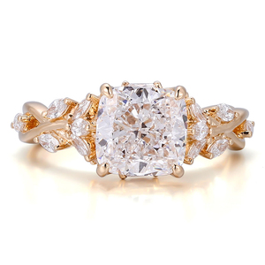 Anelli in Oro Giallo 18K con Diamanti D VS1 da 2,5 Carati, Taglio Cushion Creato in Laboratorio, Design Unico, Gioielli da <span class=keywords><strong>Donna</strong></span> per Anniversario - Product Image 3