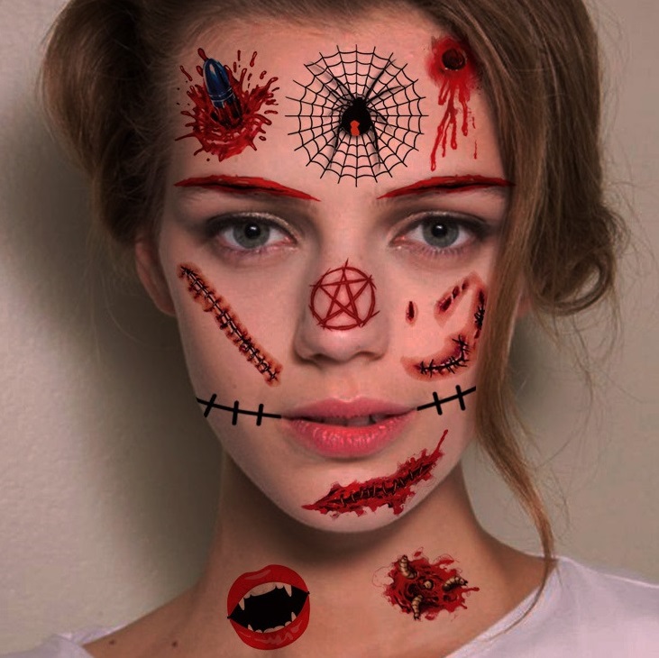 Wholesale Halloween Face Tattoo Sticker Waterproof Temporary Tattoo Sticker Masquerade Party Adult Body Art Tattoo Stickers