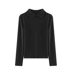 Women Long Sleeve Black Base Layer Shirt Stand Collar Slim Fit Autumn Winter Inner Wear Solid Color T-Shirt - Product Image 5