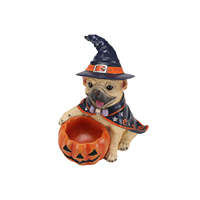 Figurine de chiot bouledogue français sorcière, chien tenant un bol de bonbons en forme de citrouille, décoration d'Halloween, jouets, cadeaux, costume d'Halloween