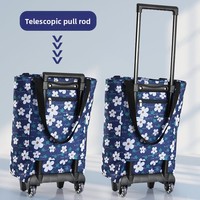 D5674 Sac de courses pliable pour femme, grand chariot de courses, sac de rangement portable, chariot à légumes avec roues pour le marché
