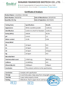 Rainwood Fornecimento <span class=keywords><strong>L</strong></span>-Carnitina <span class=keywords><strong>L</strong></span>-Tartarato 99% <span class=keywords><strong>L</strong></span> Carnitina <span class=keywords><strong>L</strong></span> Tartarato Pó - Product Image 2
