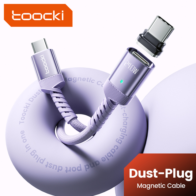 Toocki 240W PD 3.1 Super Fast Charging Magnetic USB C Cable Braided Type C to Type C Charger Cord for Laptop Tablet Phone