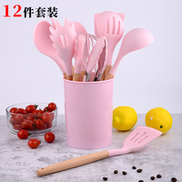 12 pièces en 1 ensemble accessoires de cuisine en Silicone outils de cuisine ensembles d'ustensiles de cuisine en Silicone avec poignées en bois