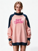 Sweat-shirt à col montant pour femme, ourlet allongé, patch personnalisé, logo brodé, pull décontracté pour l'extérieur