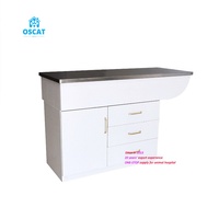 Table de traitement vétérinaire OSCAT pour animaux de compagnie, plateforme de manipulation avec 3 tiroirs et 1 armoire, surface lisse anti-corrosion pour hôpital vétérinaire