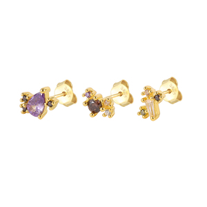 ROXI 3pcs Cut Design 18K Gold S925 Sterling <b>Silver</b> Multicolor Zircon <b>Stud</b> <b>Earrings</b> <b>Set</b> - Product Image 1