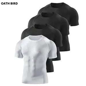 Men Short Sleeve Printing Quick Dry Athletic Workout Shirt 90 Polyester 10 Spandex Compression Tshirts Elastane Gym T Shirt