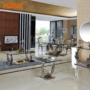 Modern <strong>Dining</strong> Room Sets Stainless Steel <strong>Dining</strong> <strong>Table</strong> with <strong>Glass</strong> - Product Image 6