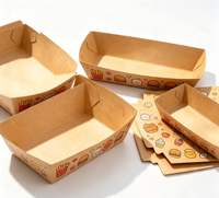 Barquette jetable en papier kraft, boîte à emporter, conteneur ouvert anti-graisse pour aliments frits, barbecue, frites, gâteaux de riz, snacks