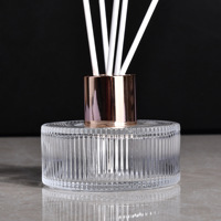 Bouteille en verre vide personnalisée, écologique, ronde, à rayures verticales, 100 ml, pour diffuseur de parfum à bâtonnets, avec bouchon à vis