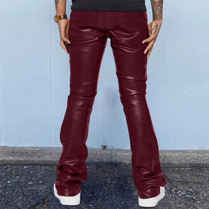 <span class=keywords><strong>Pantaloni</strong></span> da Uomo Nuovi Autunnali Casual in <span class=keywords><strong>Pelle</strong></span> Stile Streetwear a Tinta Unita Svasati - Product Image 4