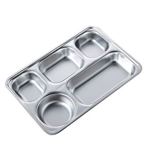 Bandeja de Cinco Compartimentos de Acero Inoxidable 304 Personalizada, Grande y Cuadrada, para Uso en Cafeterías - Product Image 2
