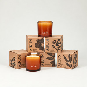 Vela Aromática Aikun de Vidrio Ámbar con Mecha de Algodón, Fragancia Surtida, para Decoración del Hogar, Caja de Regalo Kraft, Etiqueta Personalizada, Venta al por Mayor - Product Image 1