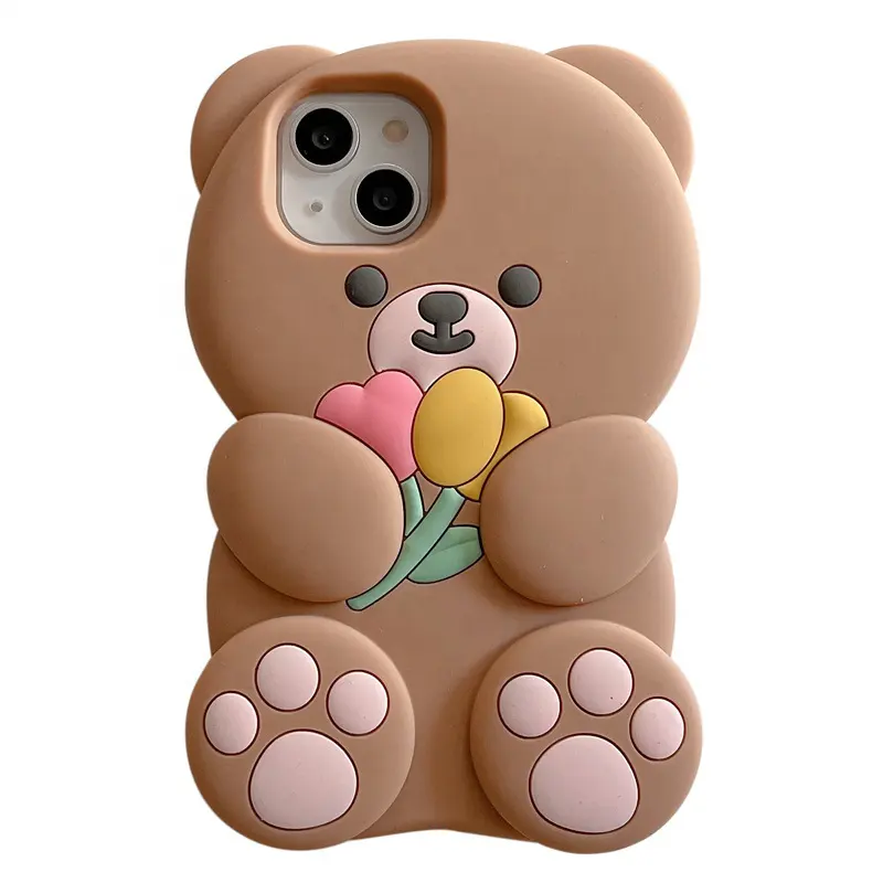 Hot 3D Cartoon Silicone Teddy Bears Phone Case For iPhone 14 13 12 Pro Max Cute Protective Soft Back Cover