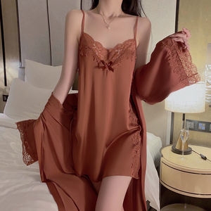 Nouvelle vente chaude, vêtements de nuit pour femmes, <span class=keywords><strong>robe</strong></span> de nuit en satin de soie avec bordure en dentelle, kimono, <span class=keywords><strong>robe</strong></span> de chambre, vêtements de maison, pyjama sexy, ensemble deux pièces 542 - Product Image 1