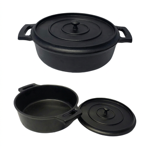 Cocotte en fonte pré-assaisonnée de haute qualité, style moderne et simple, avec couvercle en verre et deux poignées, noire, pour la maison - Vente chaude - Product Image 1