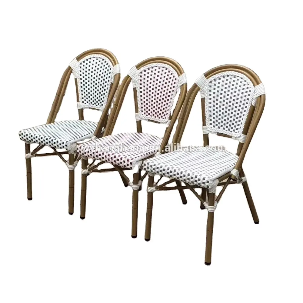 Bamboe Uitziende Bistro Outdoor Eetkamerstoel Cafe Tuin Gebruik Voor Balkon Franse Stijl Aluminium Stackabe Rieten Rotan Set