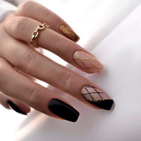 Uñas Postizas Reutilizables de Diseño, Uñas Artificiales de Lujo en Oferta, Uñas Acrílicas Cortas Personalizadas con Pegamento para Mujer