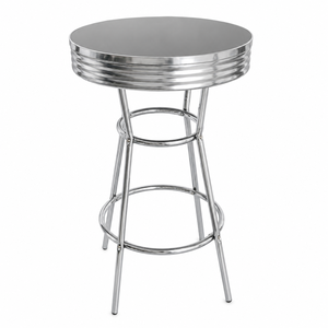 Mesa de <span class=keywords><strong>Bar</strong></span> Estilo Vintage, Redonda, Negra, con Base Cromada y Reposapiés de Doble Anillo, Estilo Diner de los Años 50, para el Hogar, Sala de Juegos, Cueva del Hombre, <span class=keywords><strong>Bar</strong></span> - Product Image 1