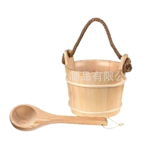 Cubo de madera para sauna con cuchara, 24 cm, material natural, portátil, para sala de sudoración, sauna seca y baño. - Product Image 1
