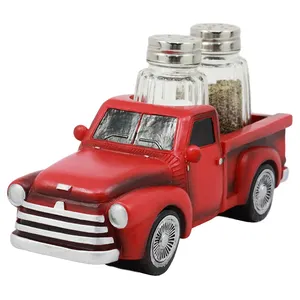 Custom Classic Car Pepper Salt Rack Resin 3D red pickup figurine Salt and Pepper shaker holder