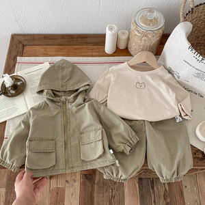 西式新品婴幼儿服装工作服款式婴儿套装休闲帅气连帽外套男婴服装套装 - Product Image 3