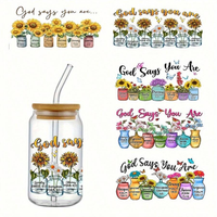 Autocollant floral pour verres, transfert UV DTF DIY, étiquette en cristal 3D, étiquette en cristal imperméable et résistante aux rayures 12oz