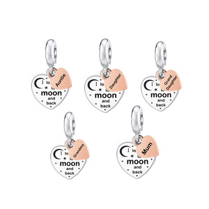 925 Sterling Silver <strong>Mum</strong> Grandma Daughter I love You to the Moon and Back Heart Beads <strong>Charm</strong> for Bracelet Necklace Jewelry Making - Product Image 1