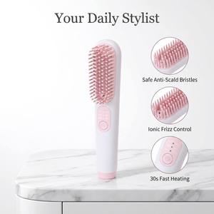 <span class=keywords><strong>Brosse</strong></span> <span class=keywords><strong>lissante</strong></span> pour cheveux en céramique portable avec recharge par batterie/USB et poils anti-brûlure pour des cheveux lisses instantanément - Product Image 4