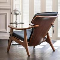 Fauteuil de salon en cuir avec cadre en bois massif de style mid-century, coussin en cuir réglable, fauteuil de détente pour salon