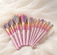 Kit de pinceaux de maquillage de voyage 10 pièces/ensemble avec sac, manche en acrylique, virole en aluminium, poils en nylon, ensemble de pinceaux cosmétiques pour le visage et les yeux