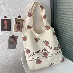 Mode nouveau style polychrome rose blanc personnalisé imprimé dames coton shopping sac fourre-tout en toile