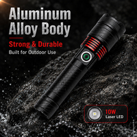 Lampe torche laser zoomable 10W en aluminium aéronautique, chargement Type-C, 1200mAh, 3 modes d'éclairage, torche d'extérieur avec cordon