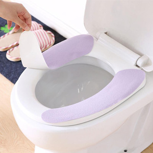 Funda de asiento de inodoro de color sólido, cortable, morada, con adhesivo electrostático, lavable, reutilizable, de poliéster, para uso en el baño. - Product Image 1