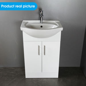 Meuble-lavabo autoportant blanc moderne avec vasque <span class=keywords><strong>en</strong></span> céramique incurvée intégrée, armoire de rangement à double porte pour petite salle de bain - Product Image 5