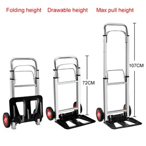 접이식 핸드 트럭 휴대용 접이식 돌리 카트 알루미늄 돌리 카트 트롤리 카트 블랙 MAX 하중 80kg, 텔레스코핑 핸들 포함