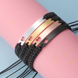 High Quality Wholesale Custom Fashion Stainless Steel Blank Adjustable Braided Nylon <b>Cord</b> Bracelet - Product Image 2