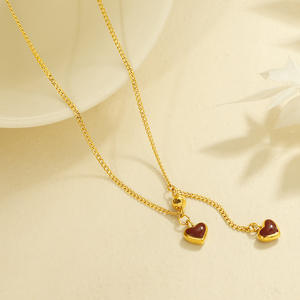 Collar Zhongzhe con Colgante de Doble Corazón Rojo, Acero Inoxidable 316L, Oro 18K, a la Moda, Resistente al Agua, Antideslustre, Joyería de Regalo - Product Image 2