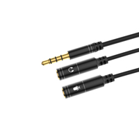 Câble audio Y-splitter 3,5 mm 0,3 m en aluminium plaqué or avec gaine PVC pour casque de jeu, PC, ordinateur portable, MP3, 1080p, compatible OEM, expédition immédiate, avec micro