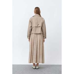 Trench-coat court pour femme, bleu marine, utilitaire, manches longues, tissé, automne, confortable - Product Image 6